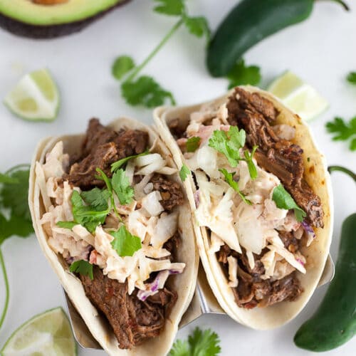 Barbacoa Tacos with Chipotle Slaw | The Rustic Foodie®