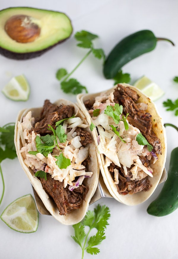 Barbacoa Tacos with Chipotle Slaw | The Rustic Foodie®