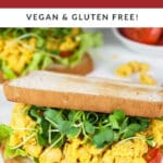 Curried chickpea salad sandwiches with fresh veggies.