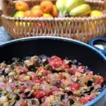 Sicilian caponata eggplant dip in bowl.