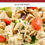 Tarragon chicken salad with slivered almonds, diced tomatoes, and lettuce.