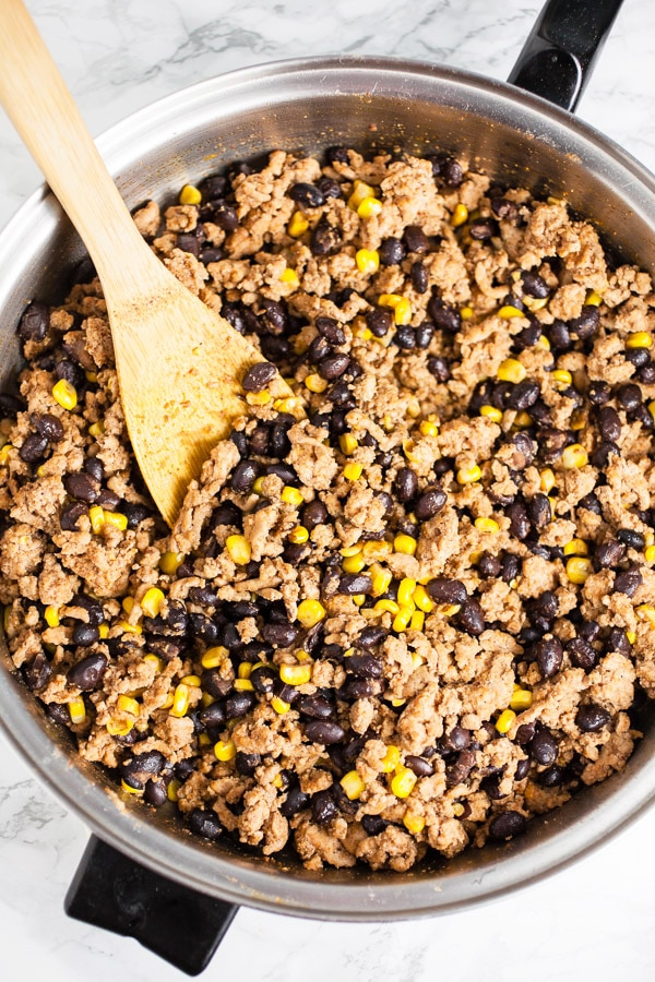 Ground Turkey and Black Beans In Pan