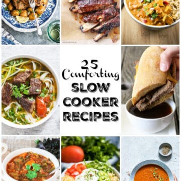 Photo collage of healthy slow cooker recipes.