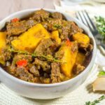 Jamaican Beef Curry In White Bowl