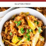 Cabbage roll bowls garnished with minced chives.