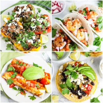 Photo collage of Southwestern recipes for Cinco de Mayo.