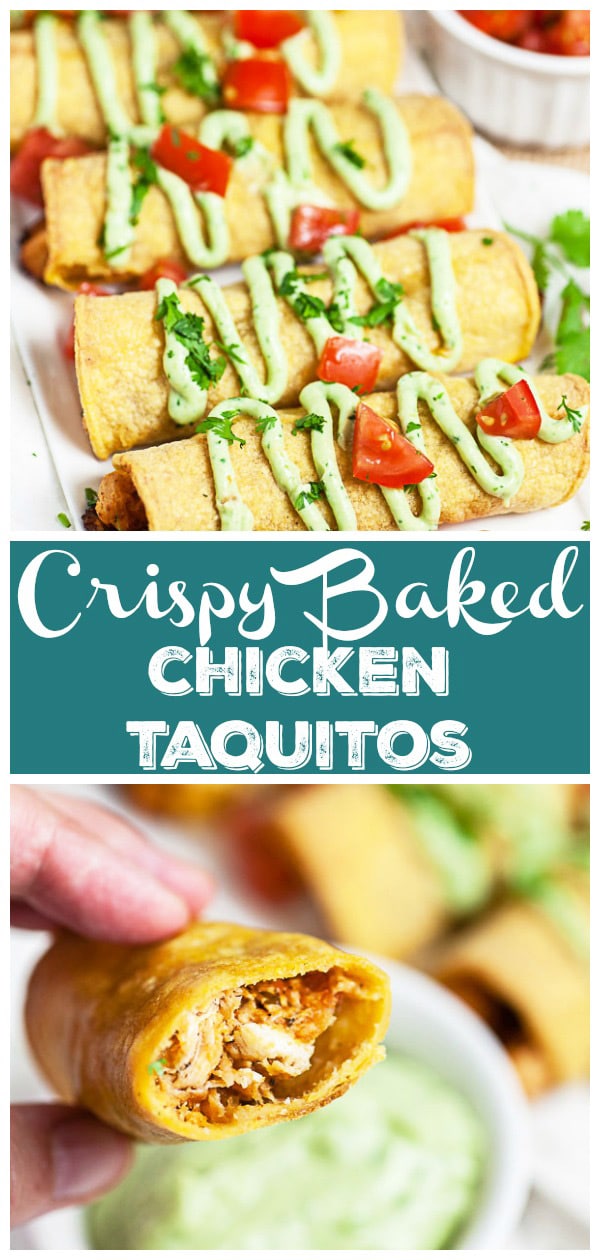 Baked Chicken Taquitos with Avocado Sauce | The Rustic Foodie®