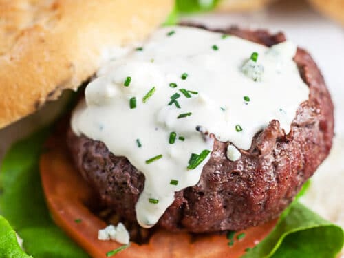 Grilled Burgers with Blue Cheese Sauce