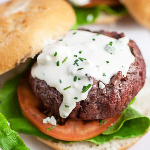 Grilled Burgers with Blue Cheese Sauce The Rustic Foodie®