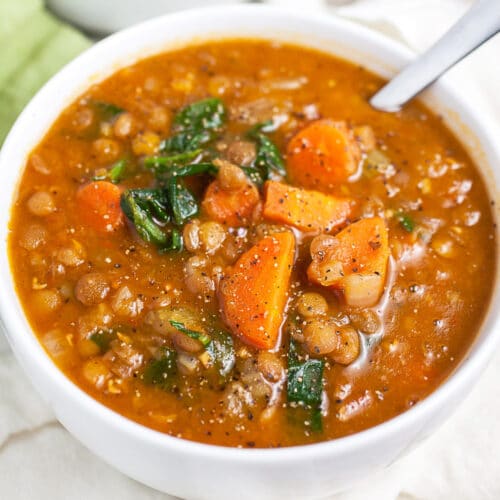 Instant Pot Lentil Soup with Spinach | The Rustic Foodie®