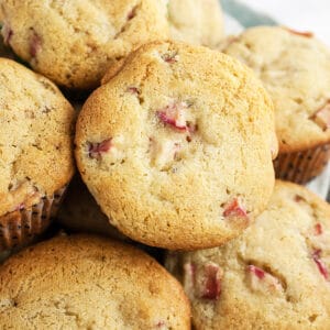 Gluten free rhubarb muffins in bowl.
