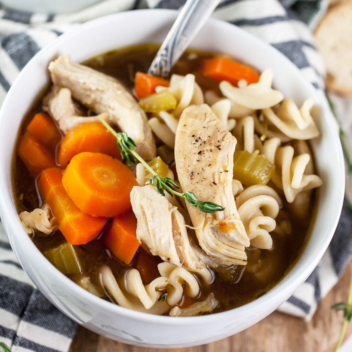 Creamy Gluten Free Chicken Noodle Soup - Thyme and Tarragon