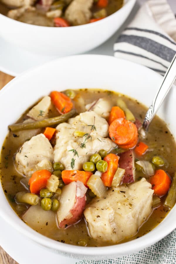 Gluten free Dutch oven vegetable stew with dumplings.