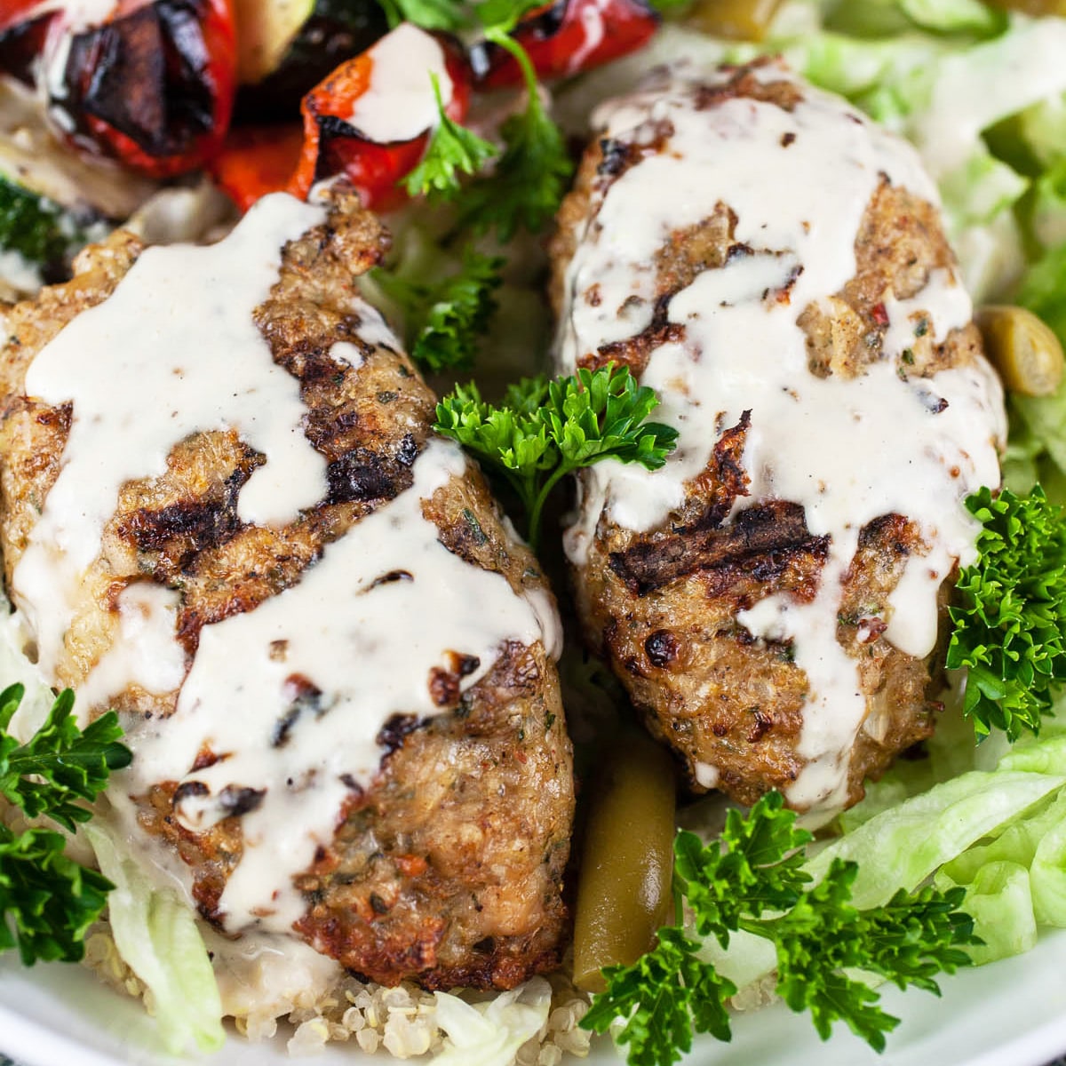 Grilled Middle Eastern Chicken Kofta Kebab Skewers