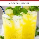 Mango mojito mocktails with fresh mint and lime.