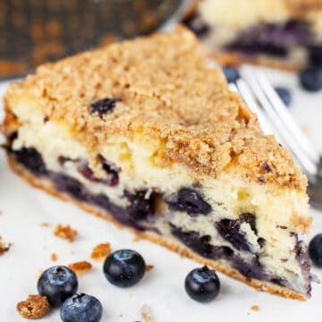 Gluten free blueberry buckle with streusel topping.