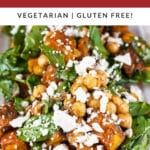 Roasted pumpkin chickpea salad with feta cheese.