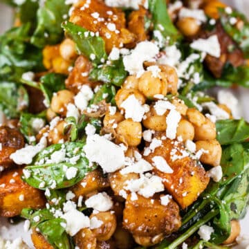 Roasted pumpkin chickpea feta salad.