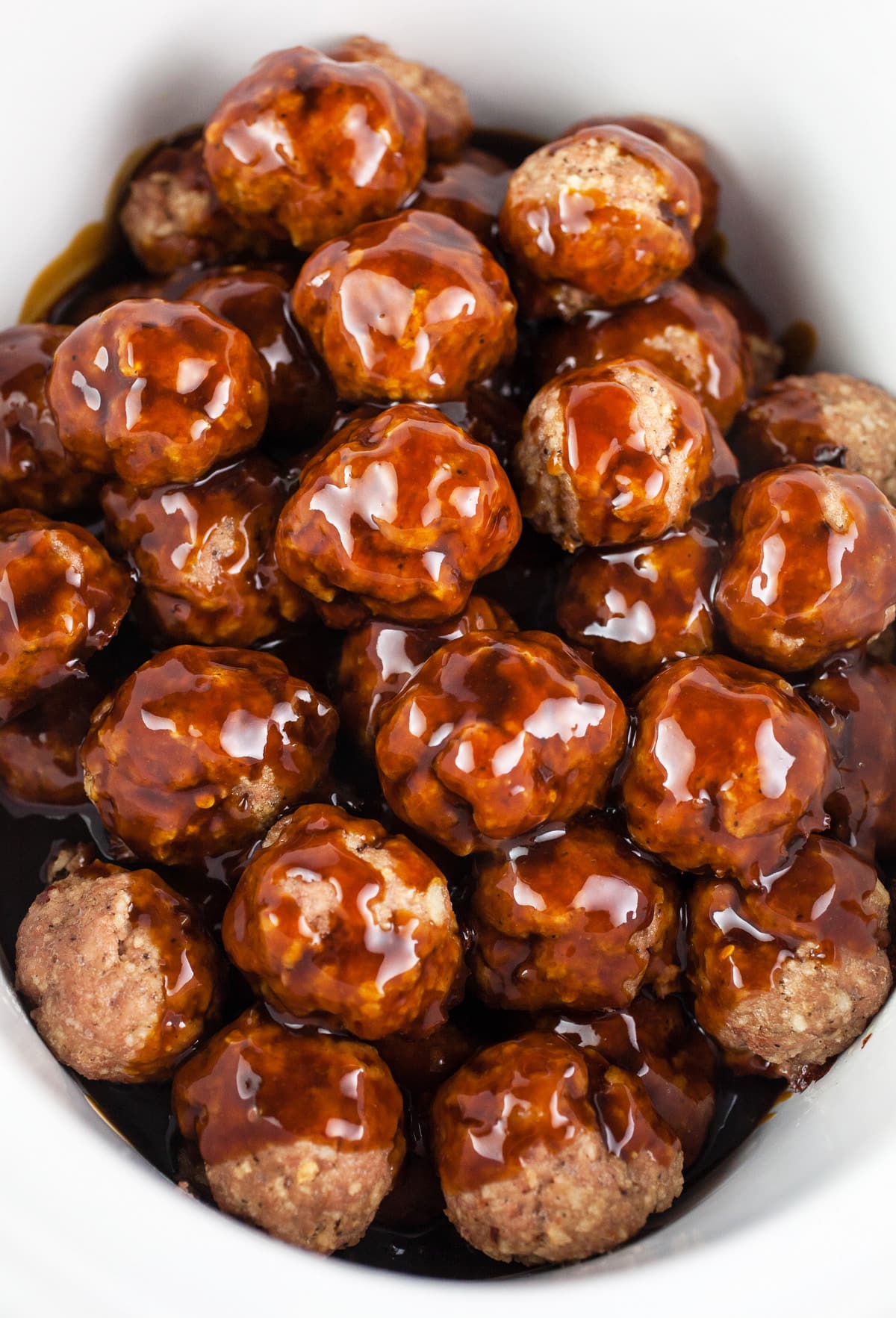 Teriyaki glazed meatballs in slow cooker.