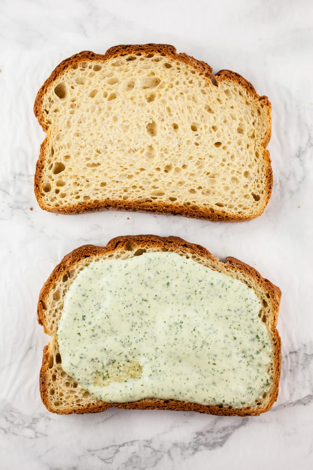 Bread slices with lemon basil mayo.