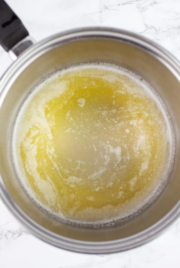 Butter melted in sauce pan.