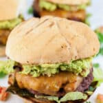 Southwest poblano burgers with guacamole and cilantro.
