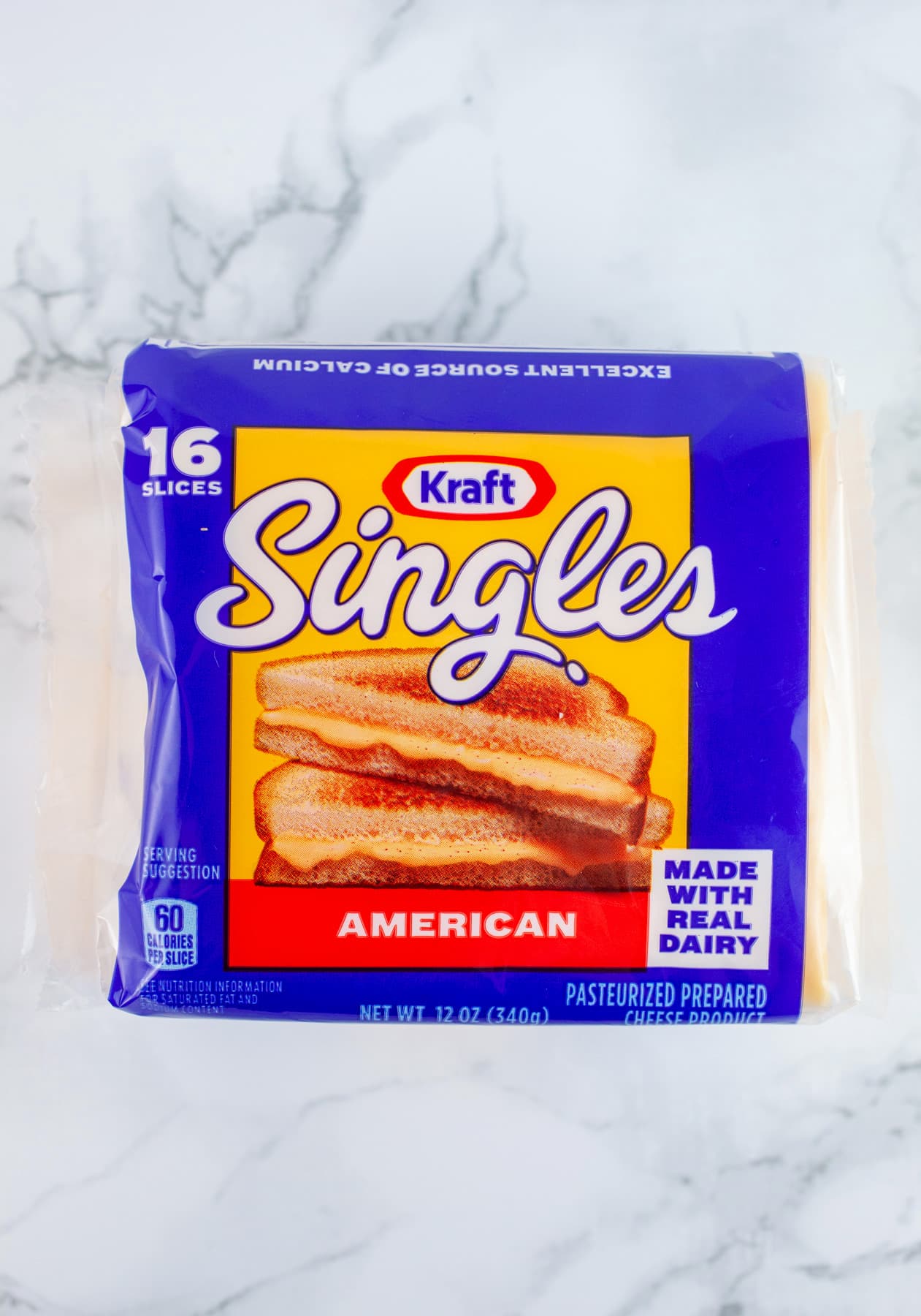 Unopened package of American cheese slices.