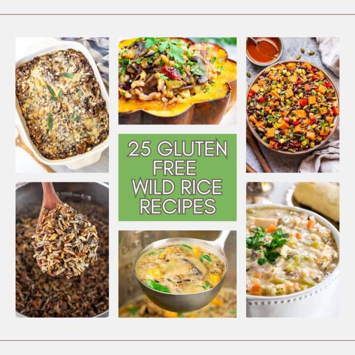 Photo collage featuring gluten free wild rice dishes.