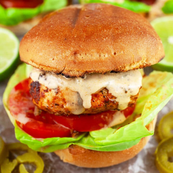 Southwest grilled chicken sandwich with lettuce, tomato, and chipotle mayo.