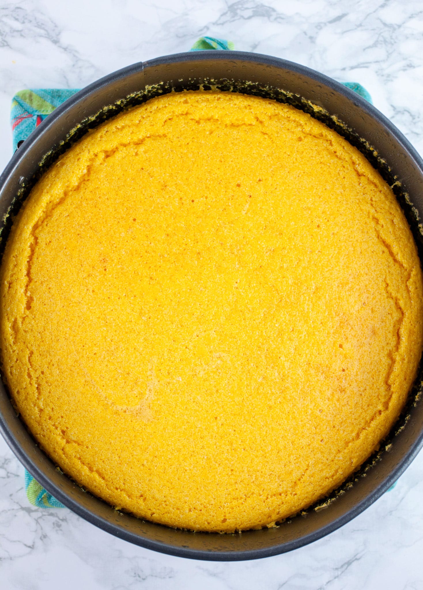 Baked pumpkin cheesecake in springform pan.